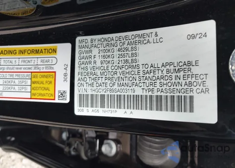 2025 Honda Accord Hybrid Touring z USA, uszkodzony, nr VIN 1HGCY2F89SA003119